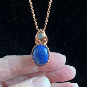 Lapis and Glacier Topaz Copper Pendant Necklace with Chain